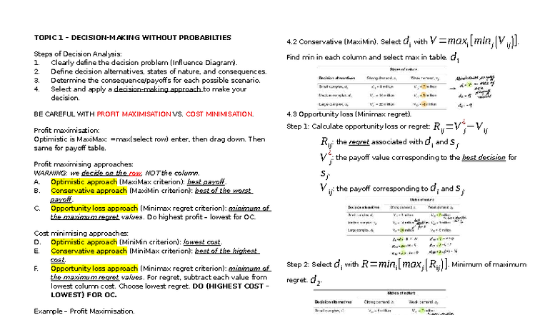 BDA 101 Final Exam Notes: Decision Analysis Techniques and Applications ...