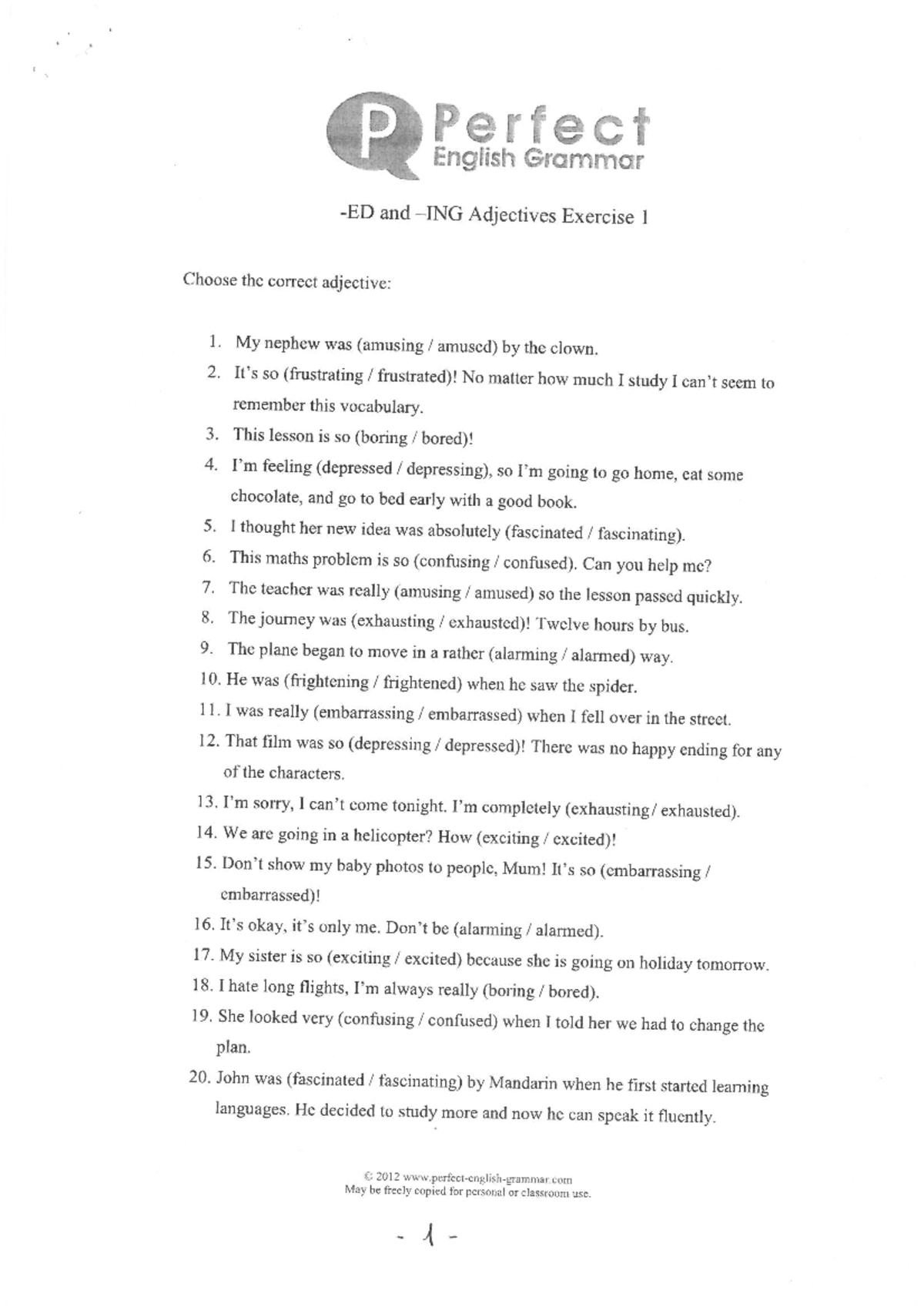 Perfect English Grammar: Adjectives Exercise 1 (ENG101) - Studocu