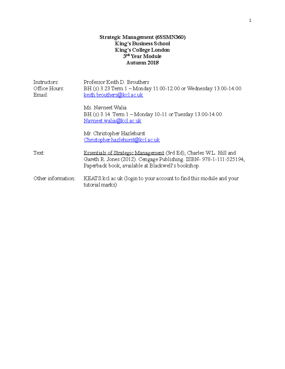 Module Syllabus - 1 Strategic Management (6SSMN360) Business School ...