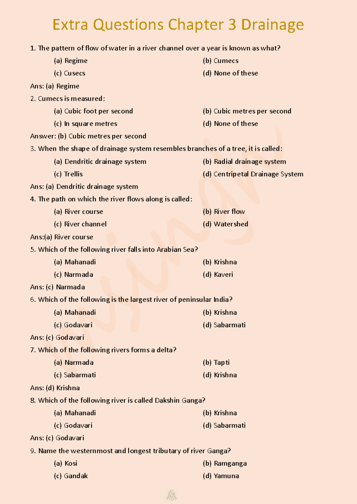 Chapter 3 Extra Questions - The pattern of flow of water in a river ...