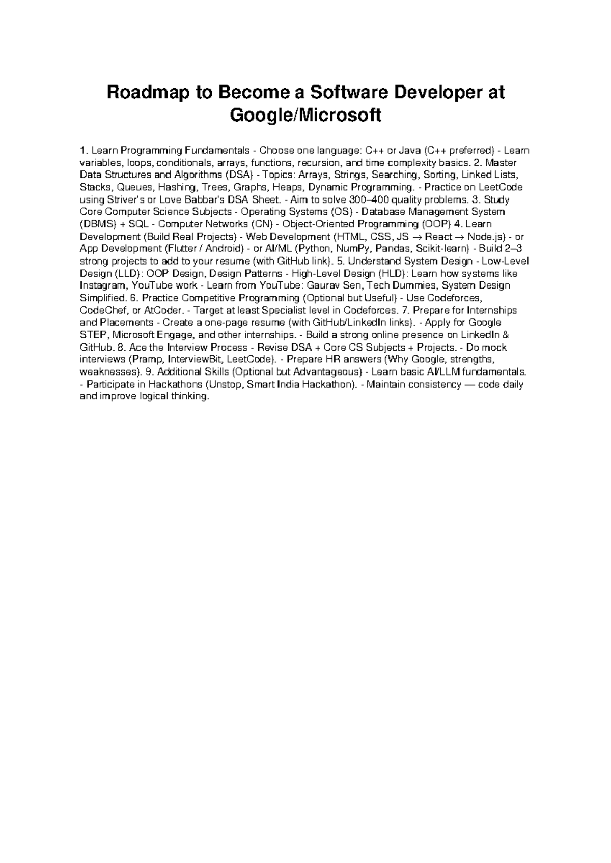 Roadmap to Google Software Developer: A Comprehensive Guide - Studocu