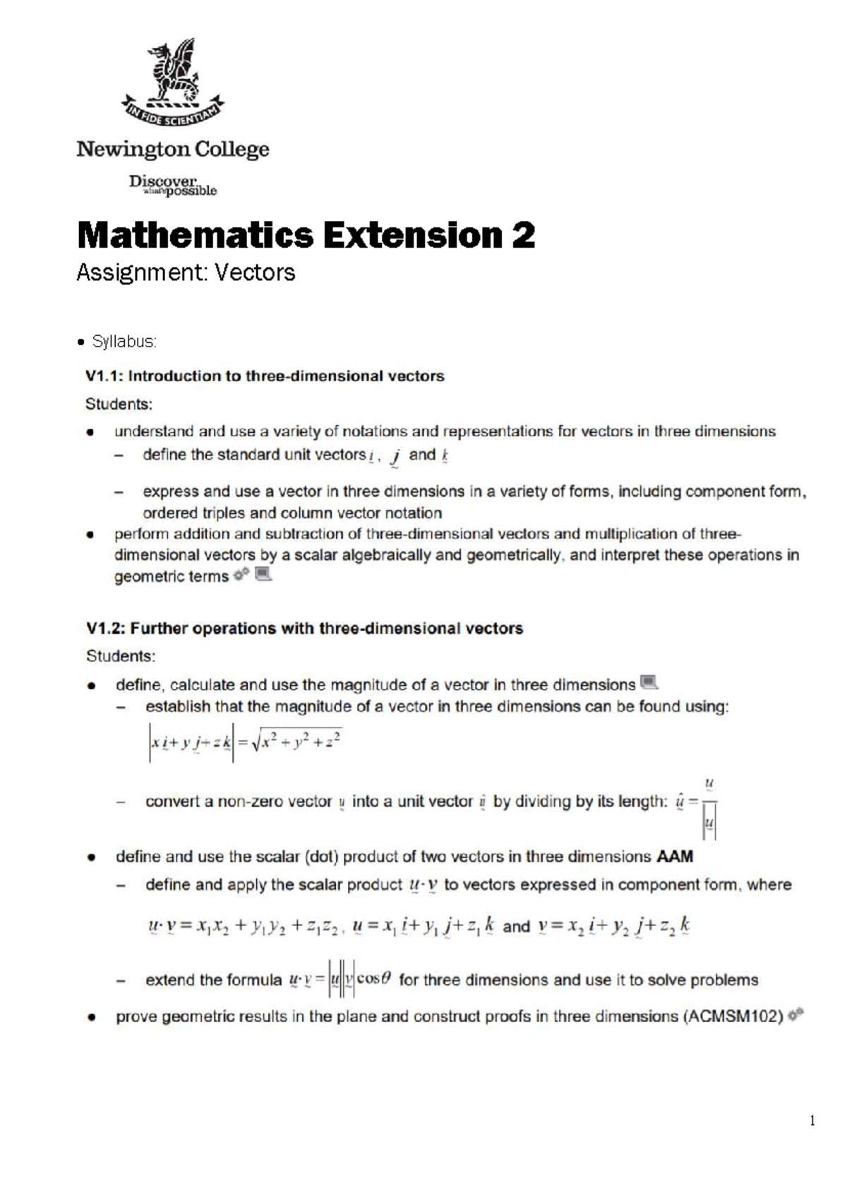 Mathematics Extension 2 Vectors Assignment 2021: Detailed Solutions ...
