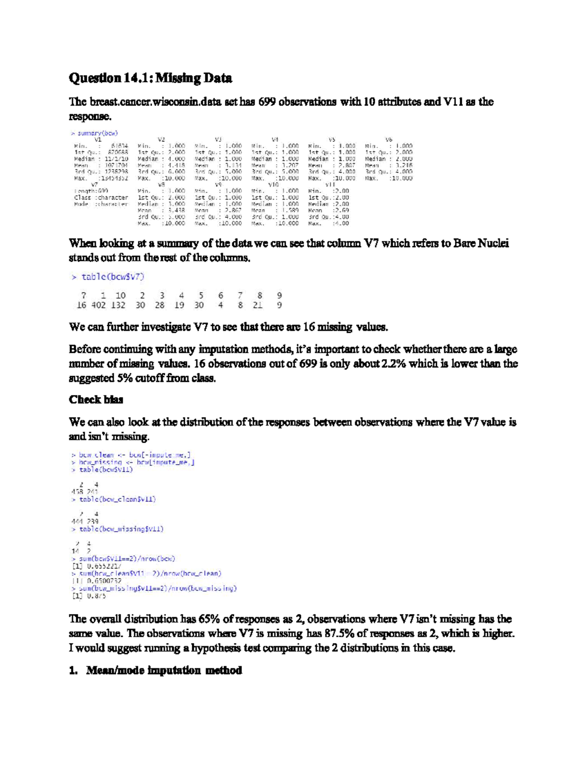 Homework Week 10 - Replacing Missing Data - Question 14: Missing Data ...