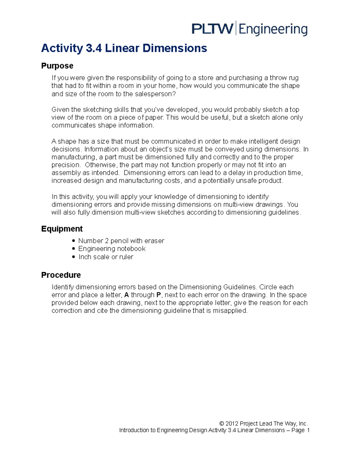 3.4.A Activity on Linear Dimensions and Dimensioning Errors - Studocu