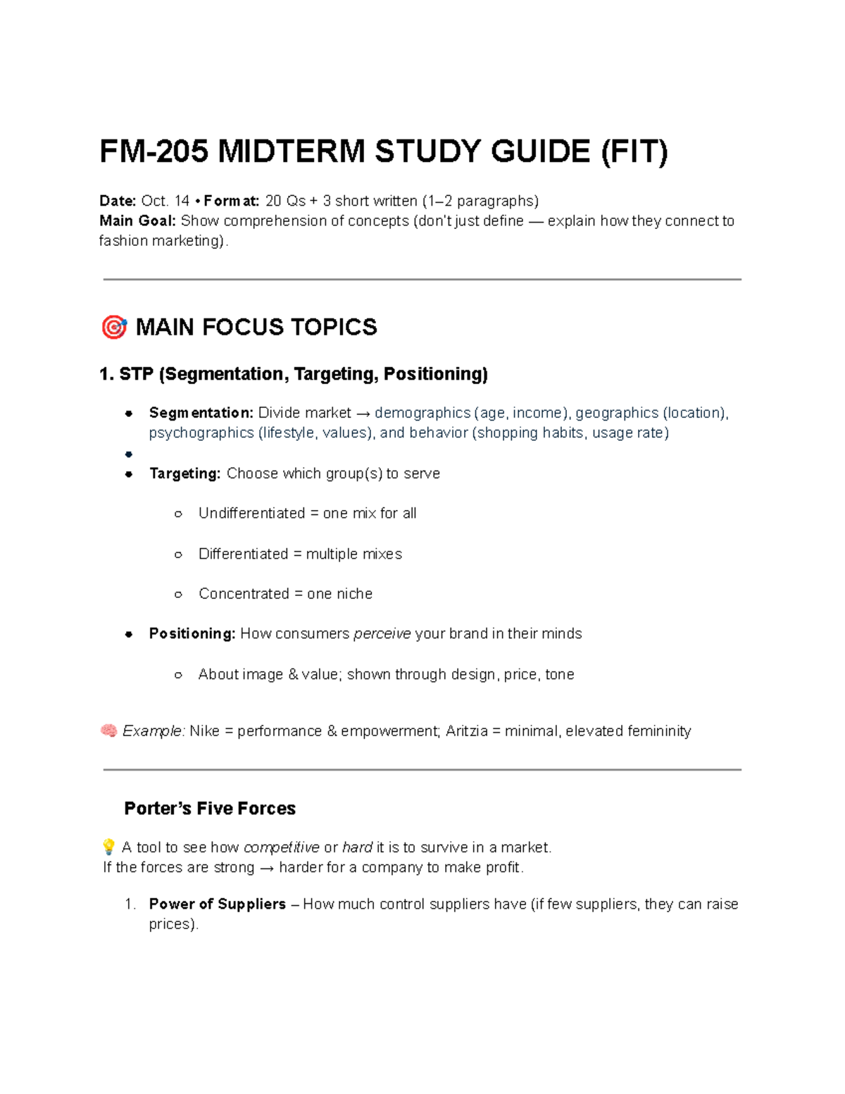 FM-205 Midterm Study Guide: Key Concepts in Fashion Marketing - Studocu