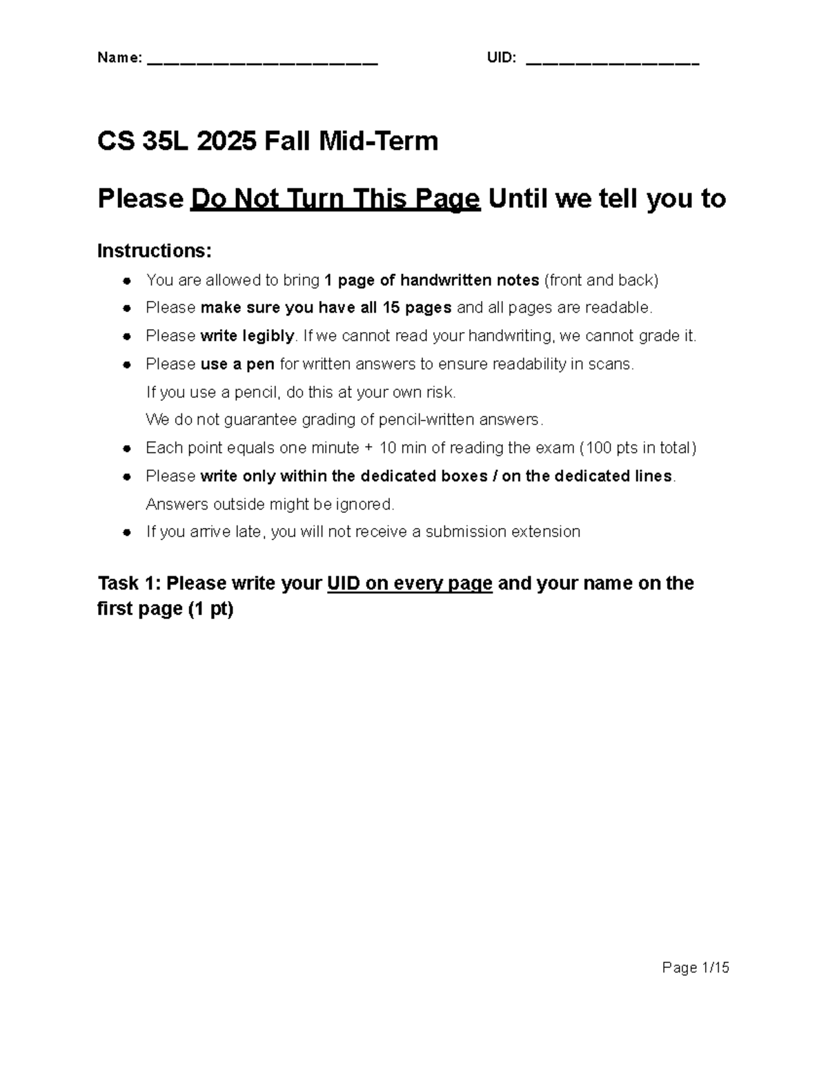 CS 35L Fall 2025 Mid-Term Exam Instructions and Solutions - Studocu