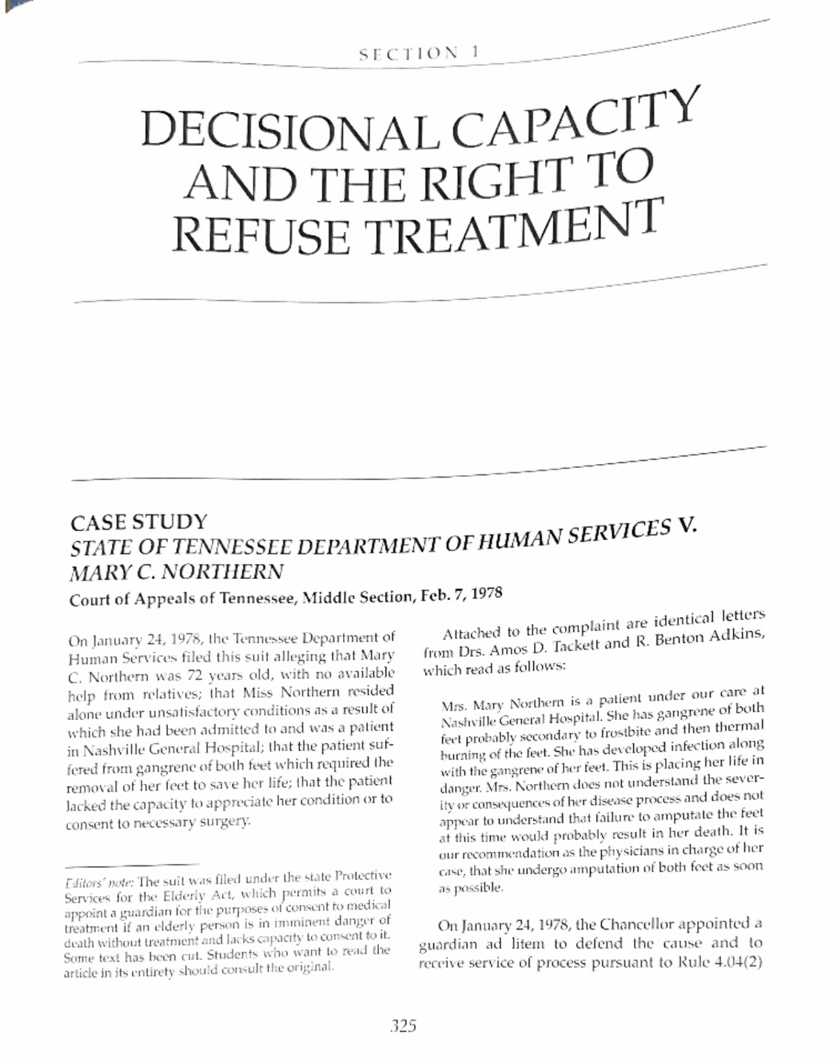 Biomed - Case Study: Decisional Capacity & Refusal of Treatment - Studocu