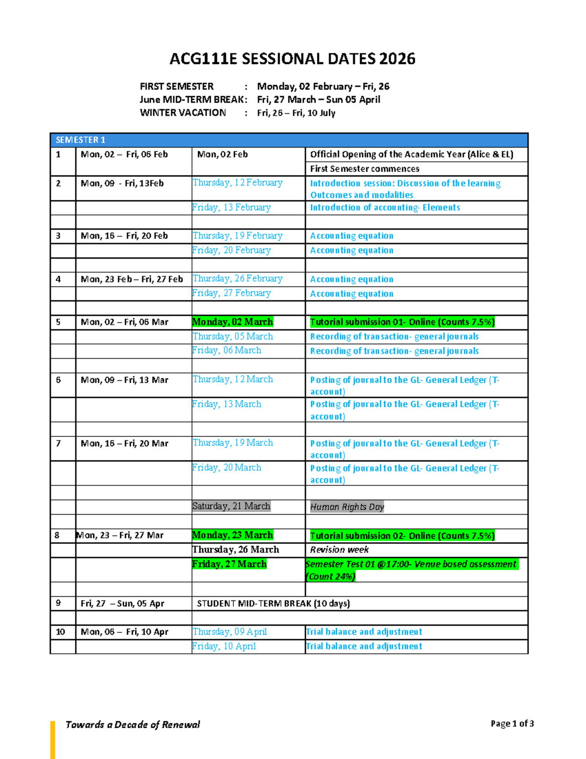 ACG111E Sessional Dates & Key Events for 2026 First Semester - Studocu