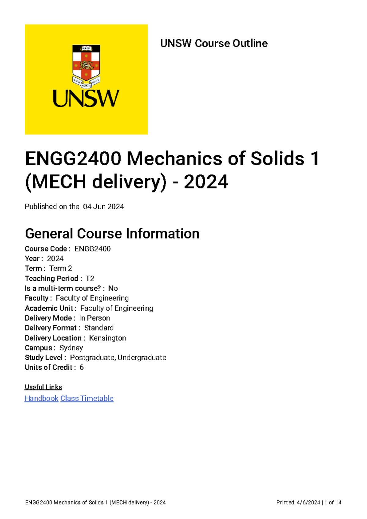 CO ENGG2400 1 2024 Term2 T2 In Person Standard Kensington - UNSW Course ...