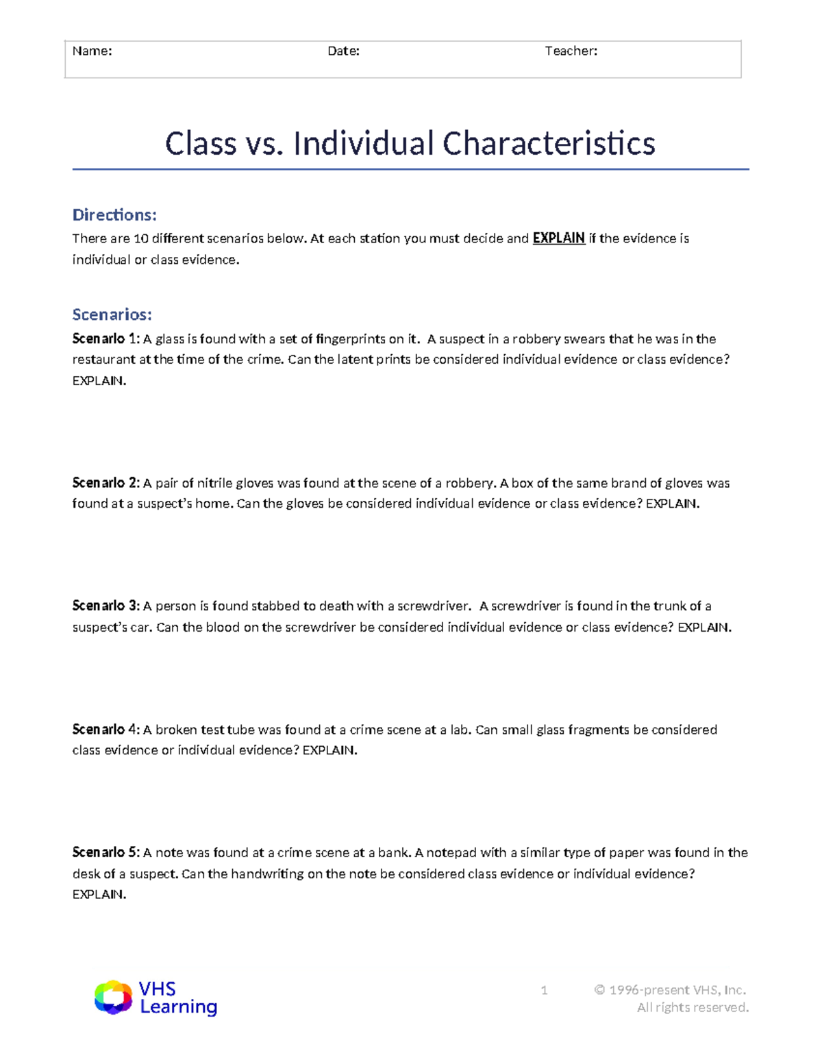 03 03 Class vs. Individual Evidence Scenarios and Explanations - Studocu