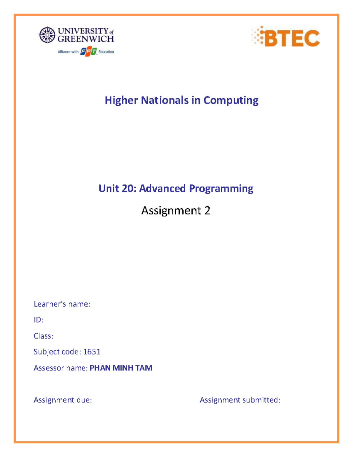 1651 - GCS210470 - Assignment 2 - Higher Nationals in Computing Unit 20 ...