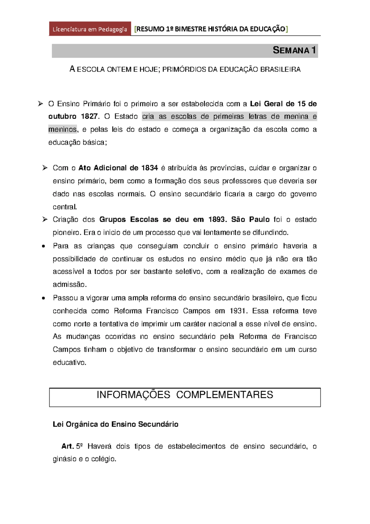 Resumo da História da Educação (HIST DA EDUC) - Studocu