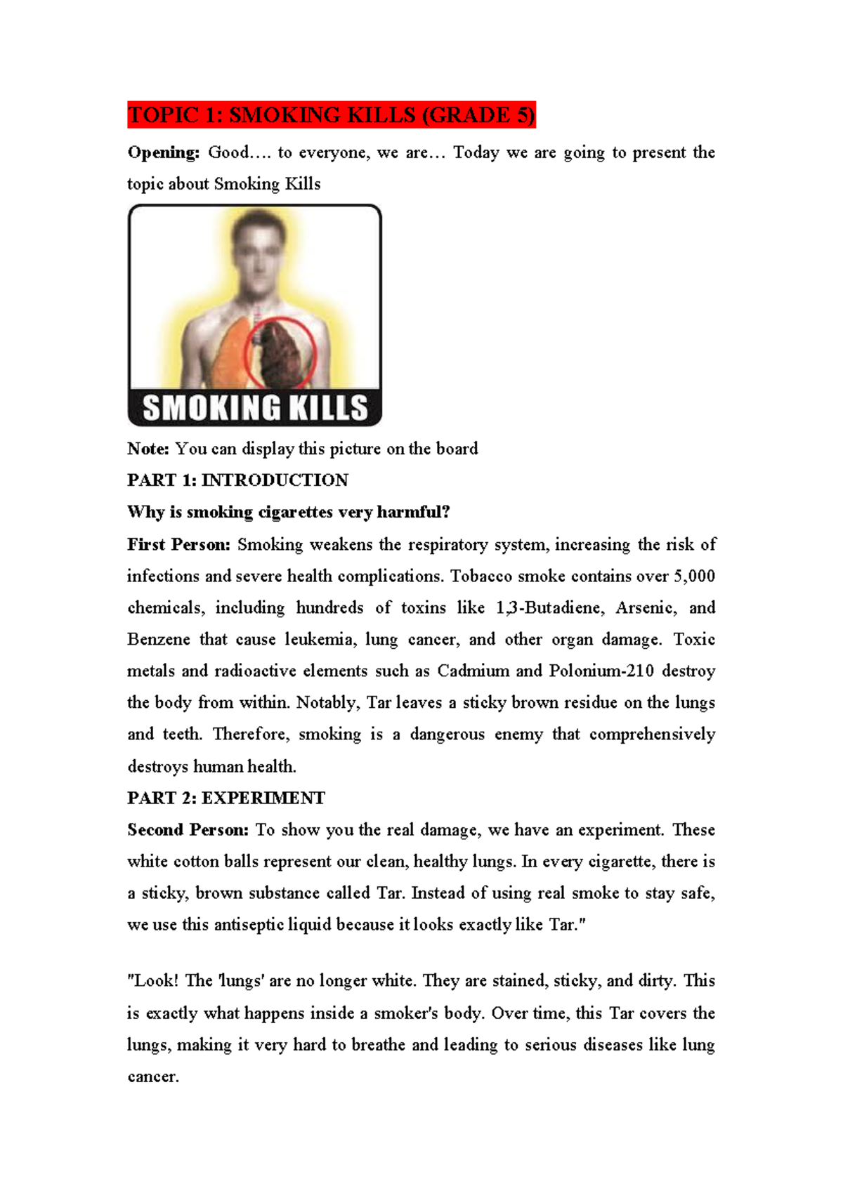 topic sentence for smoking cigarettes Grade 5 Lesson: The Dangers of Smoking and Its Effects