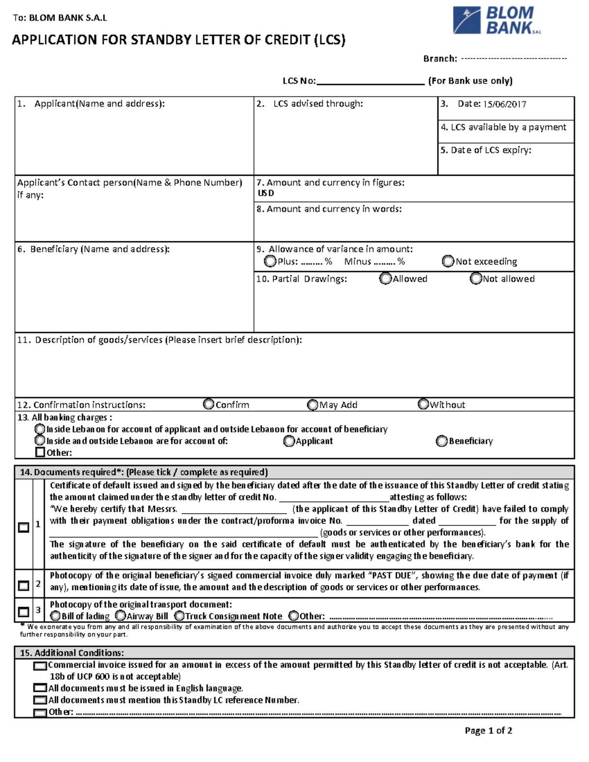 Application for Standby Letter of Credit (LCS) - June 2017 - Studocu