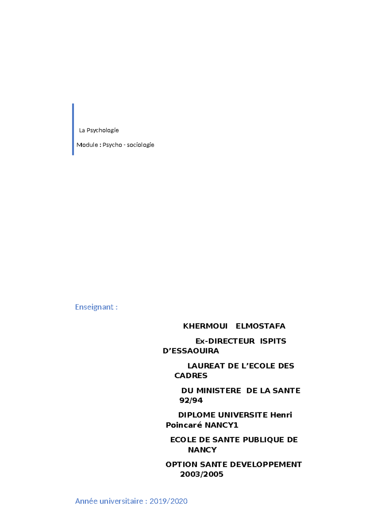 Psychologie A : Introduction et Développement Psychologique - Module ...