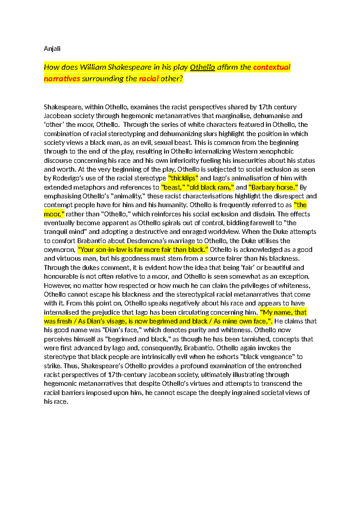 Othello Analysis: Examining Racism & Othering in Shakespeare's Play ...