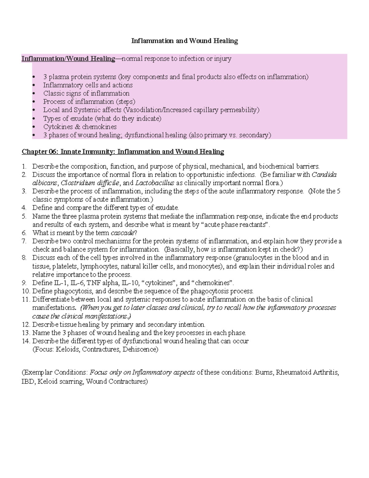 Exam Review - 3: Study Guide on Inflammation & Wound Healing ...