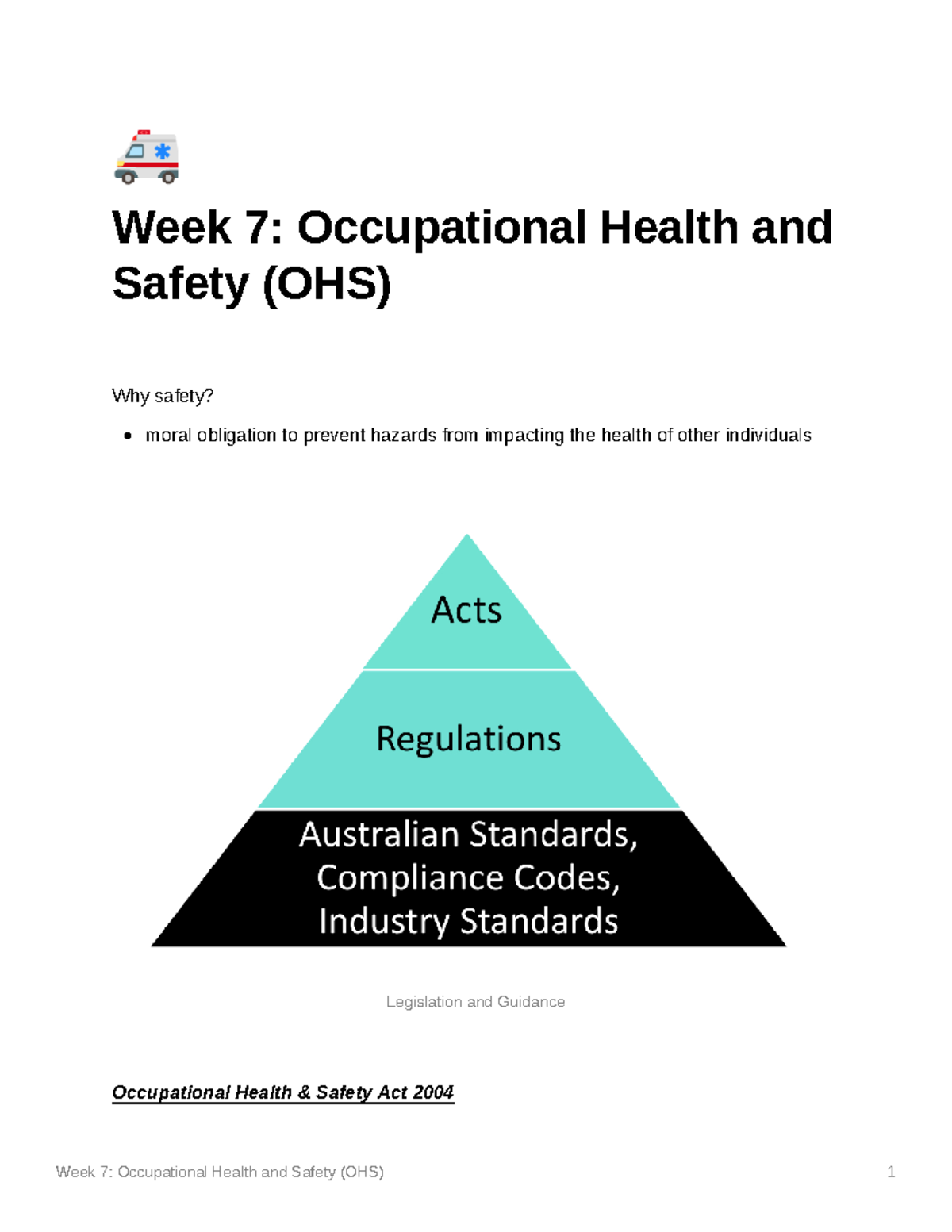 Week 7 Lecture on Occupational Health and Safety (OHS) Standards - Studocu