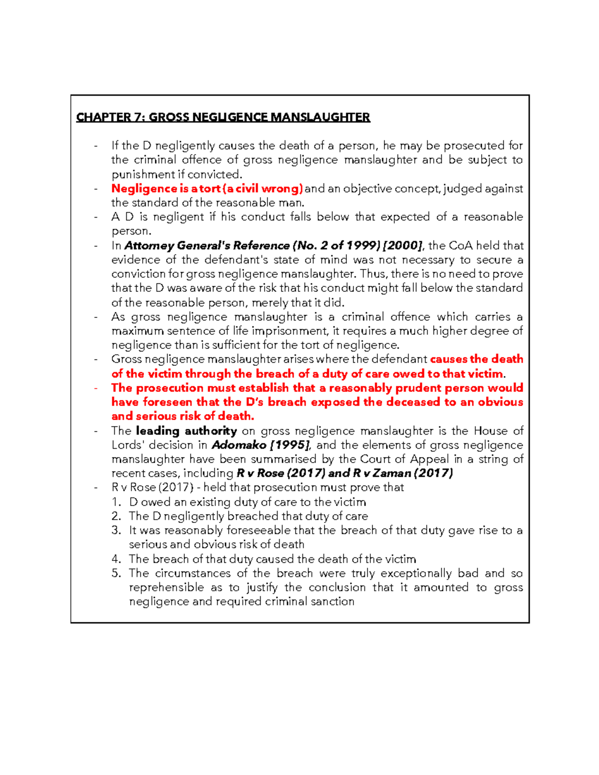 CHAPTER 7-12: GROSS NEGLIGENCE & INSANITY IN CRIMINAL LAW - Studocu