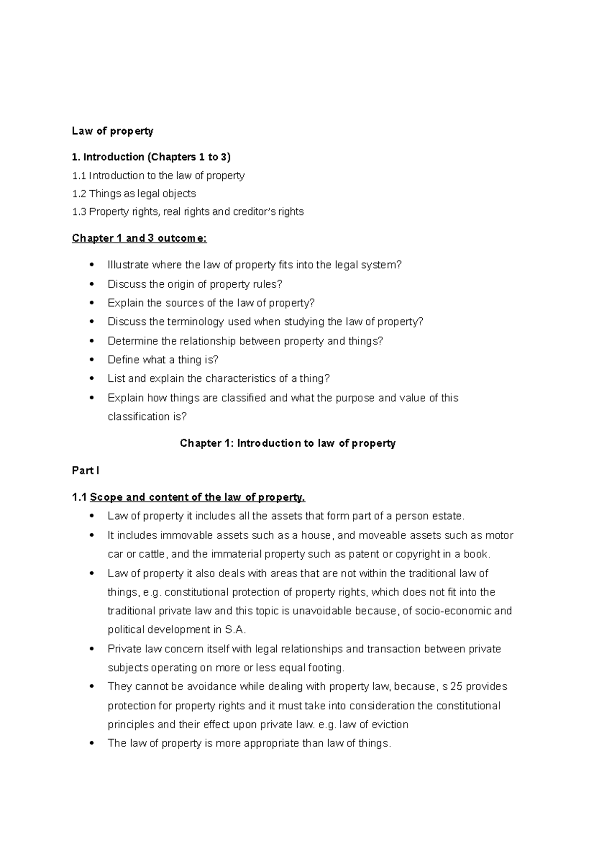 Law of property - notes - Law of property Introduction (Chapters 1 to 3 ...
