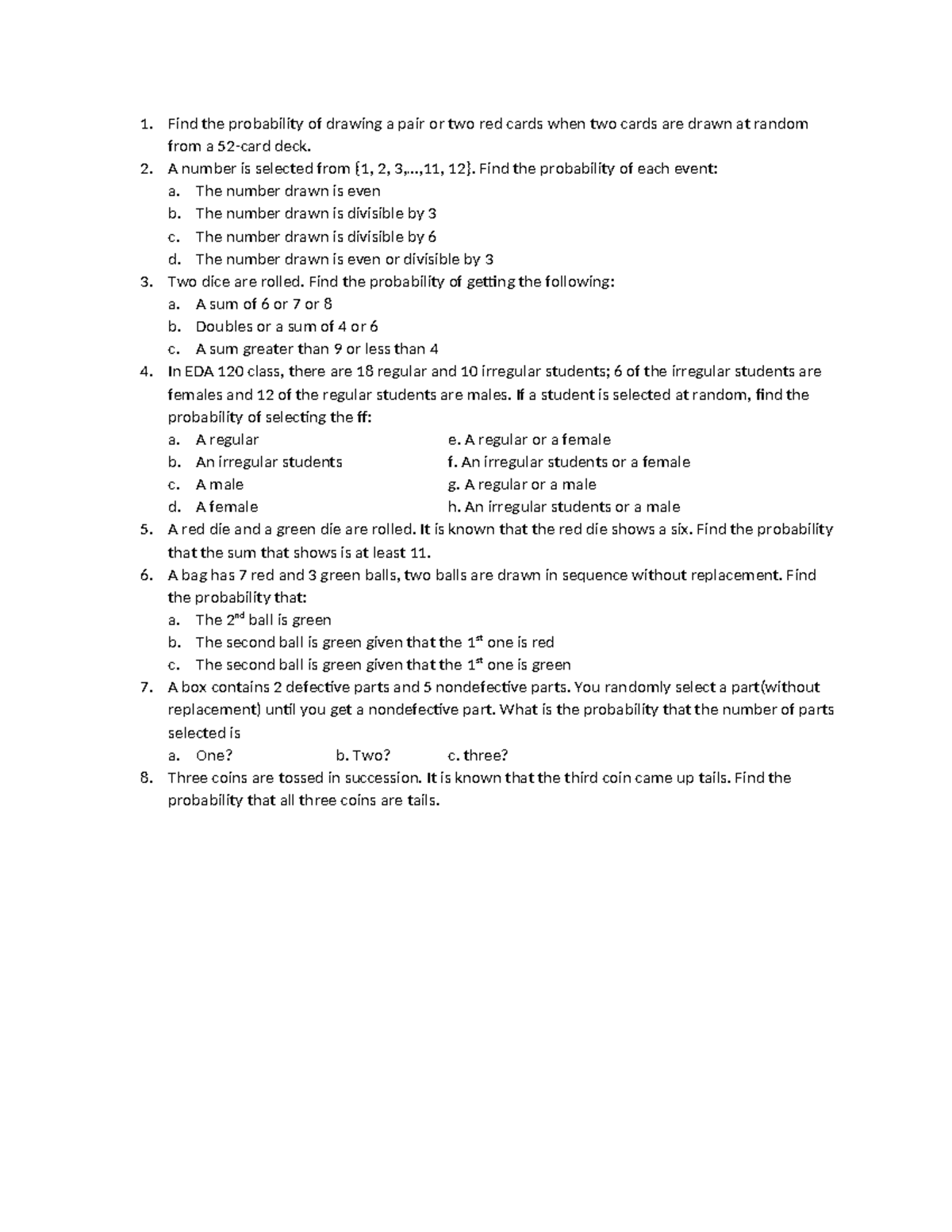 HW - Engineering Data Analysis - Find the probability of drawing a pair ...