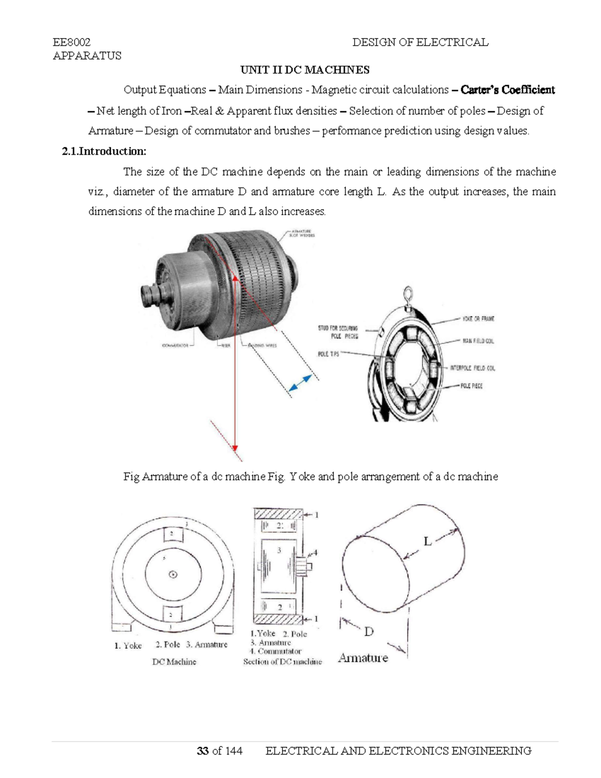 Electrical Apparatus p2 - APPARATUS UNIT II DC MACHINES Output ...