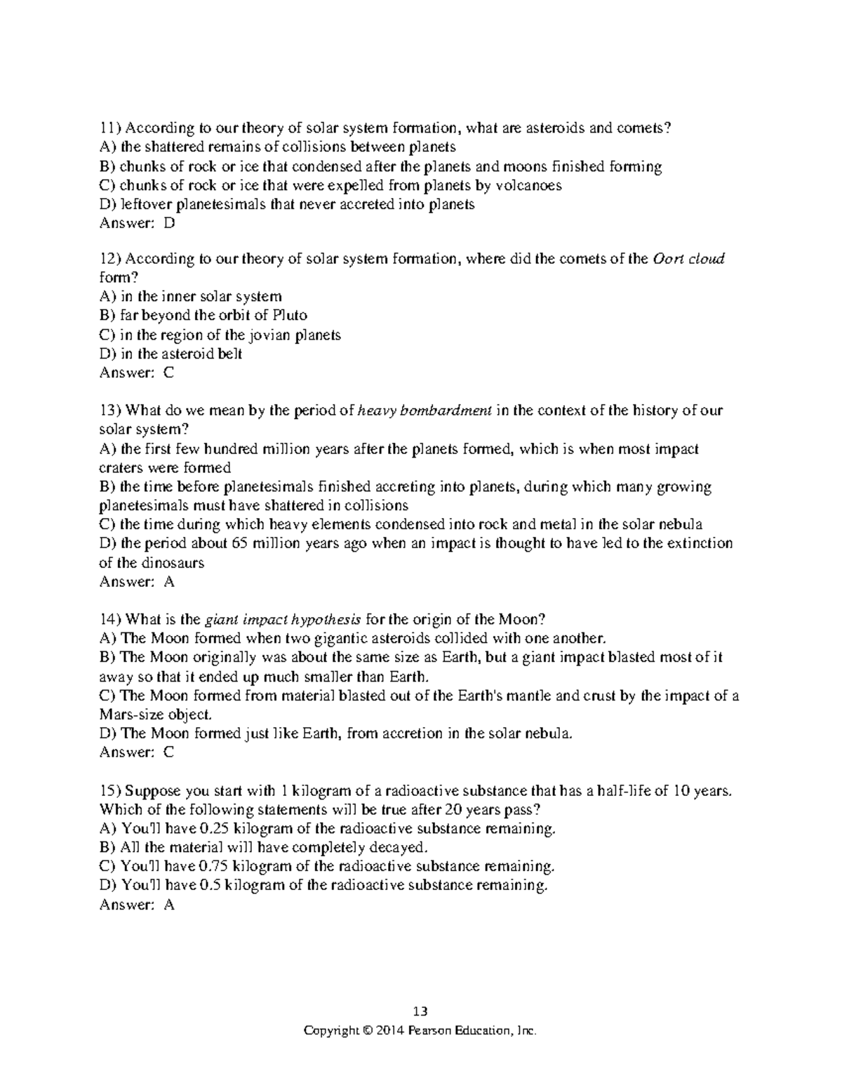 The Cosmic Perspective (7th Ed) Testbank: Solar System Formation ...