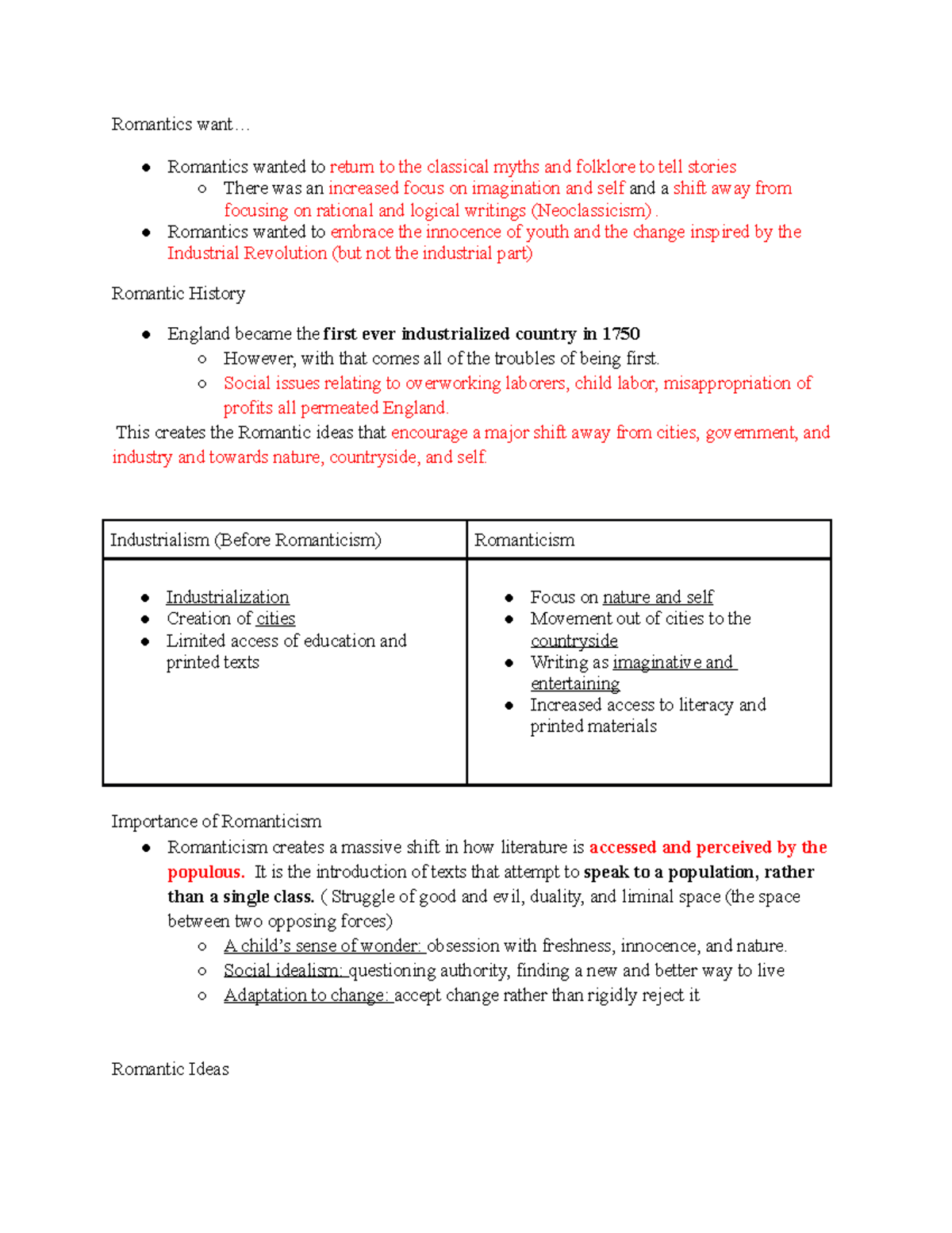 Honors BRIT LIT Study Guide: Key Concepts of Romanticism - Studocu