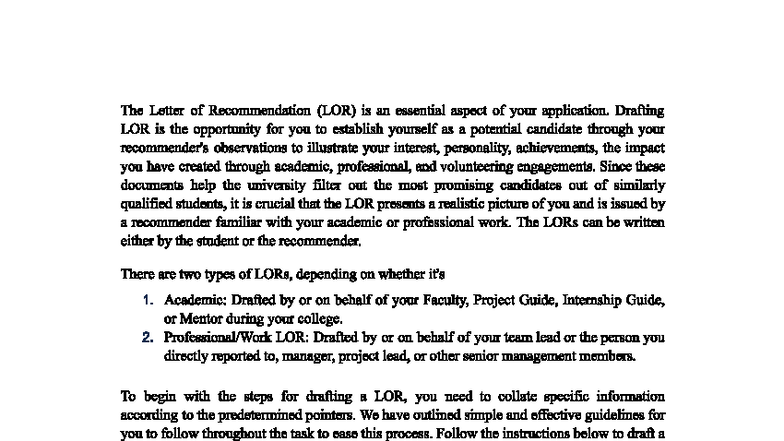 Professional LOR Guidelines for Academic & Career Success - Studocu
