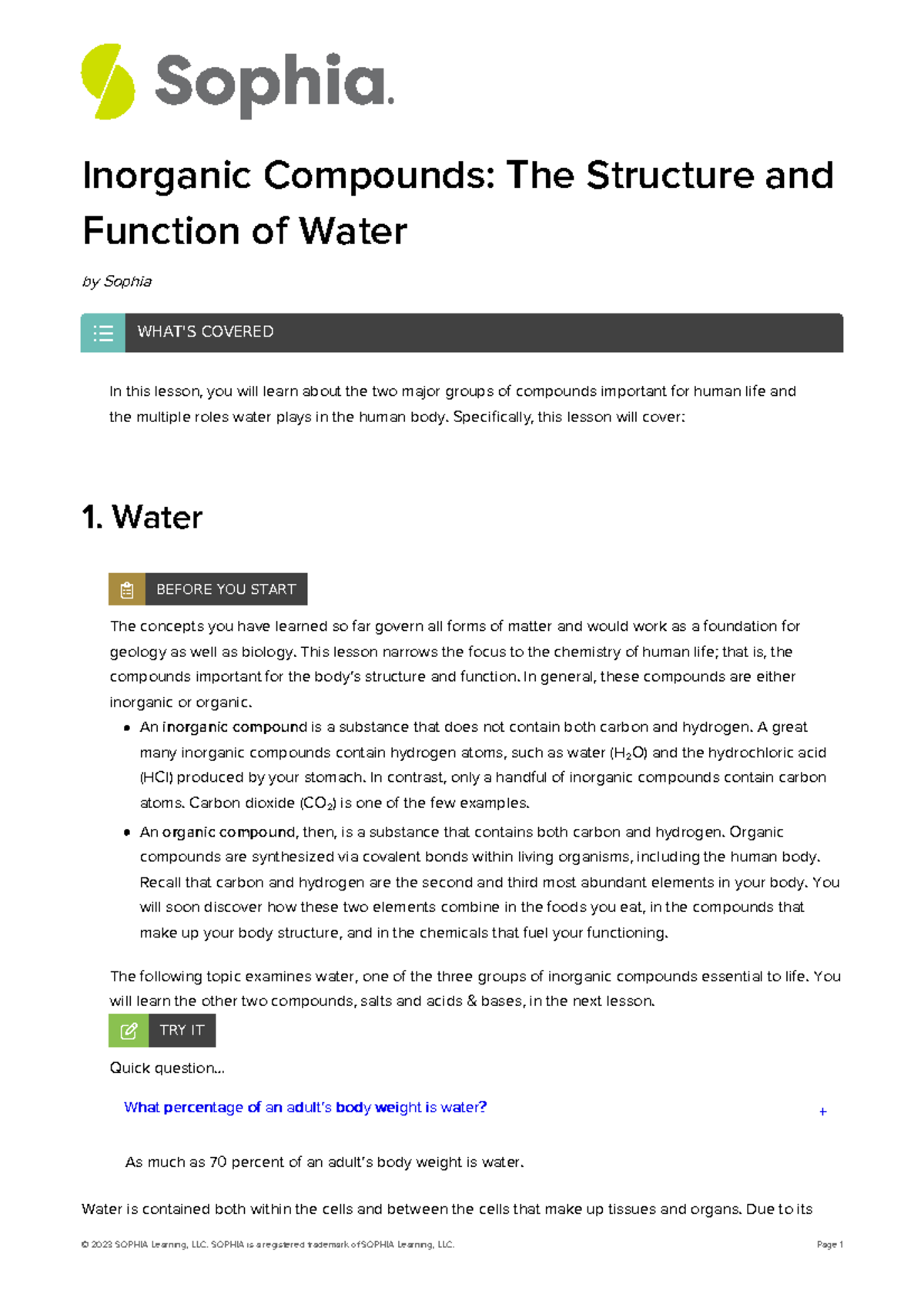 Inorganic Compounds and the Role of Water in Human Physiology ...