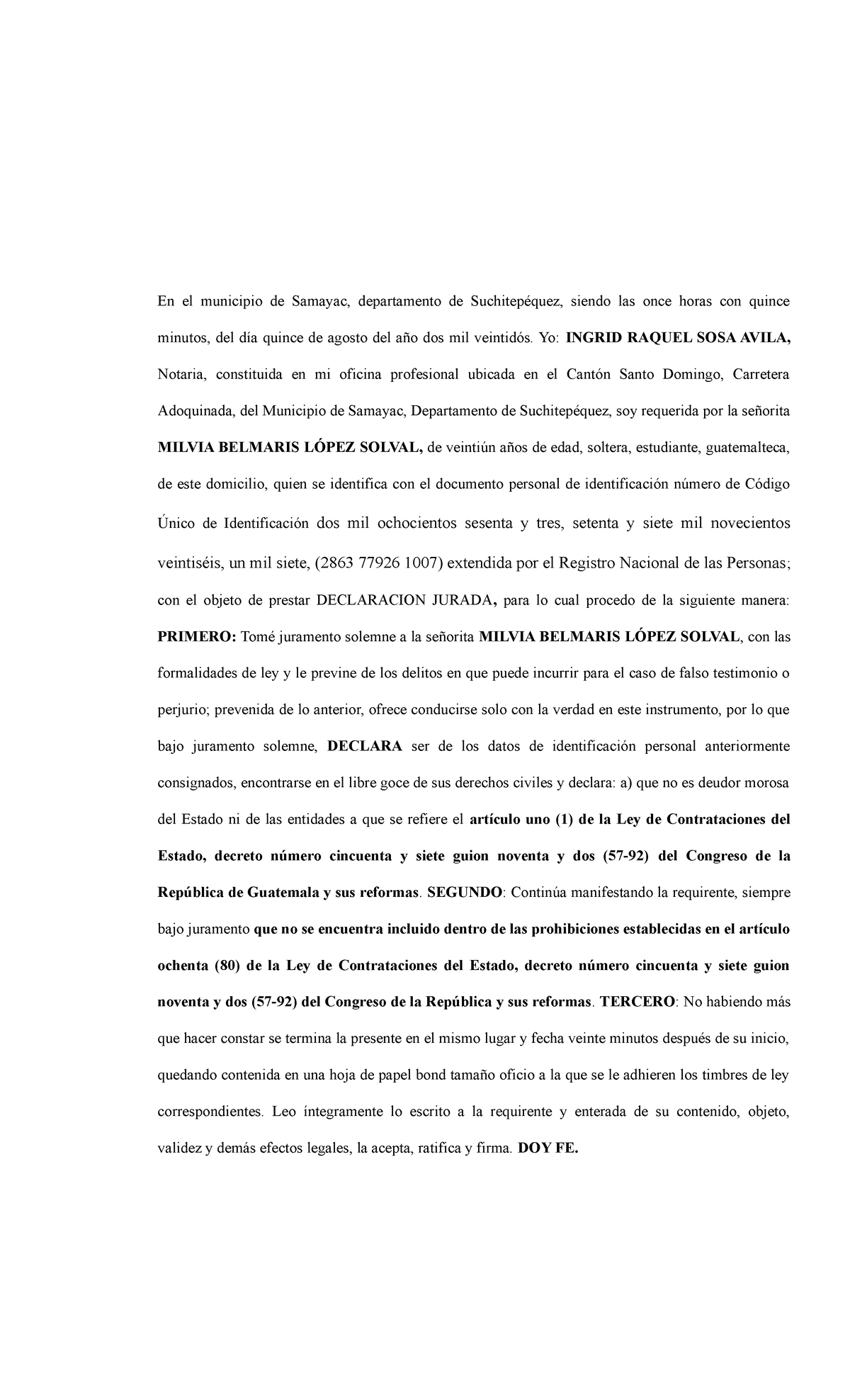 Declaración Jurada de No Ser Deudor del Estado - Samayac 2022 - Studocu