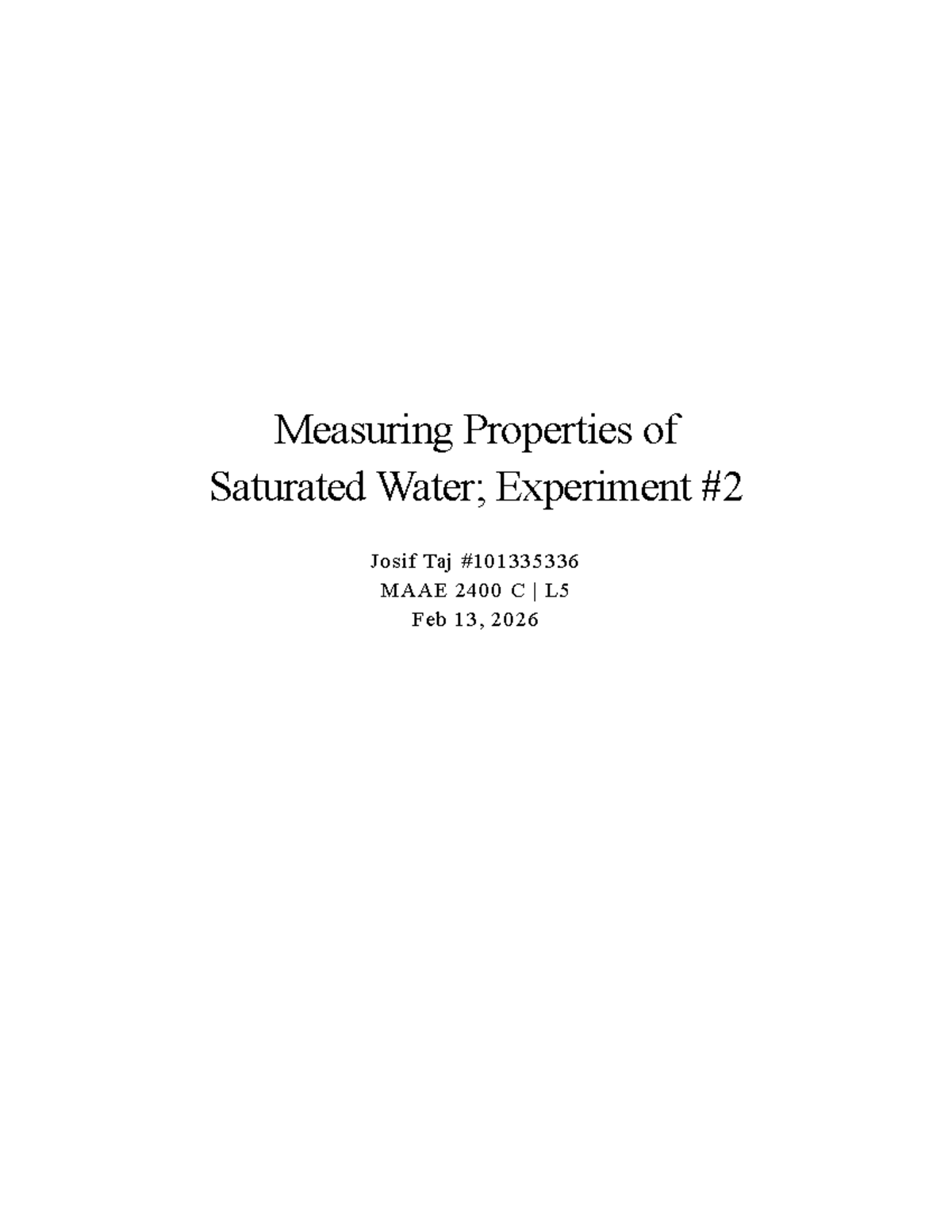 MAAE 2400 Final Exam: Measuring Properties of Saturated Water - Studocu