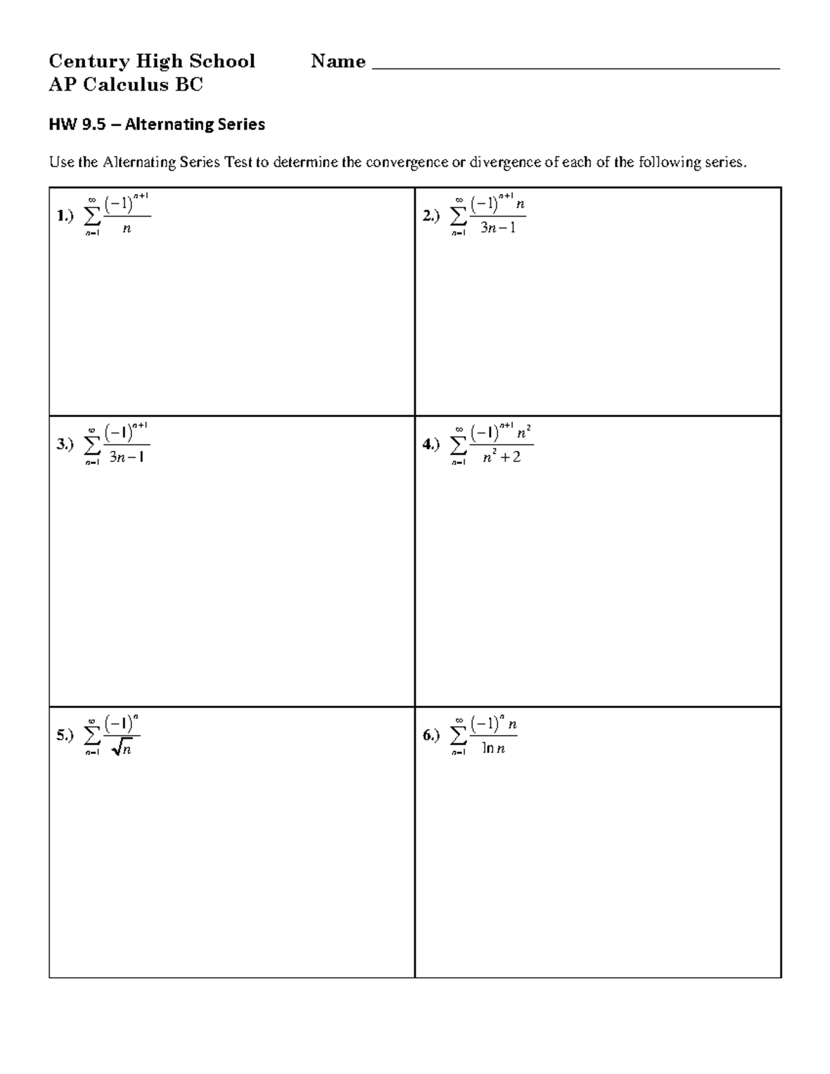 AP Calculus BC: HW 9.5 - Alternating Series Convergence Test - Studocu