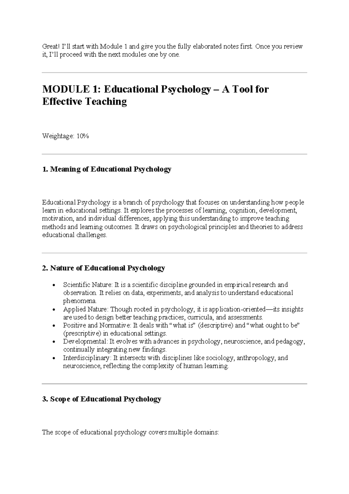 Educational Psychology (EDU PSY) Module 1: Comprehensive Notes on ...