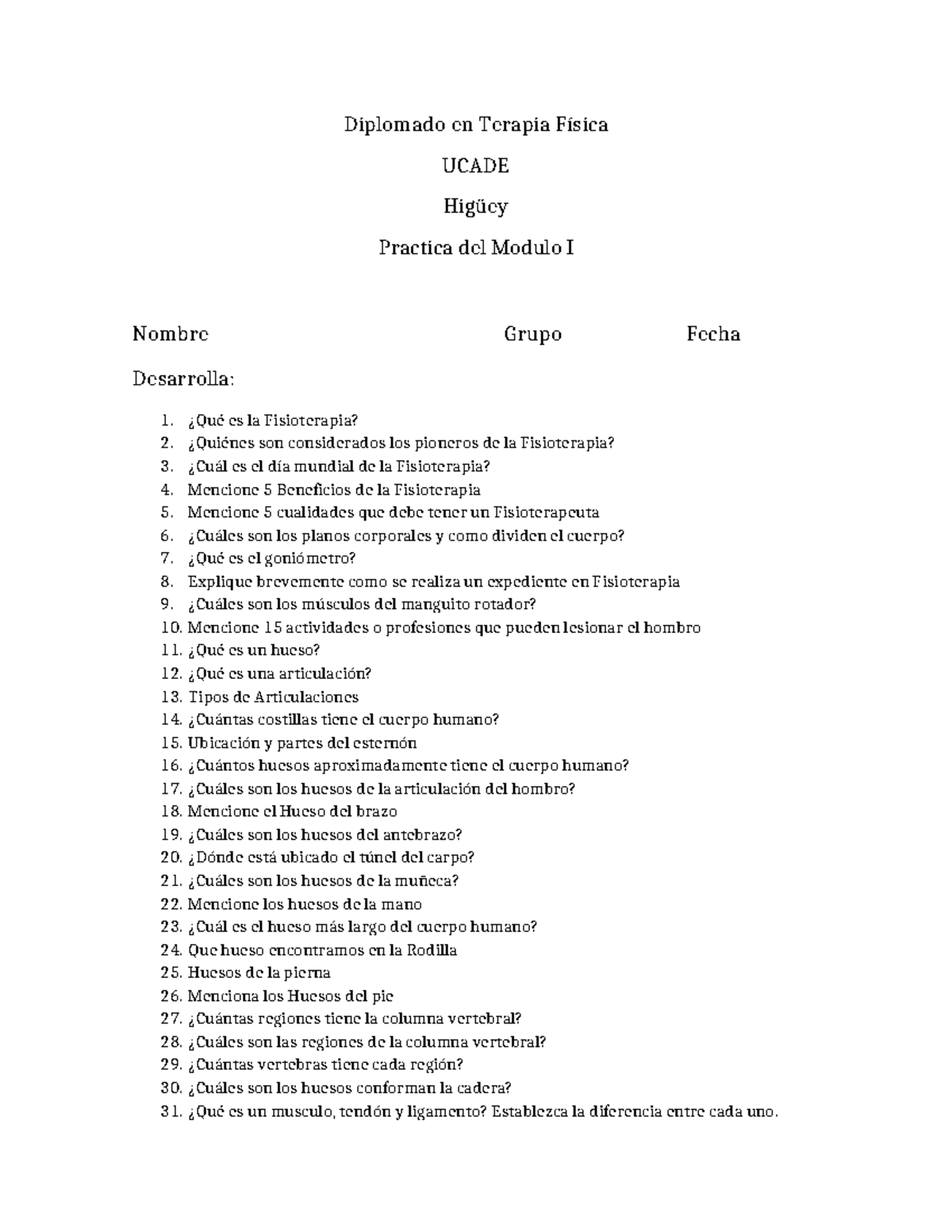 Práctica de Fisioterapia en Diplomado UCADE: Módulo I - Studocu, image size:1200x1553