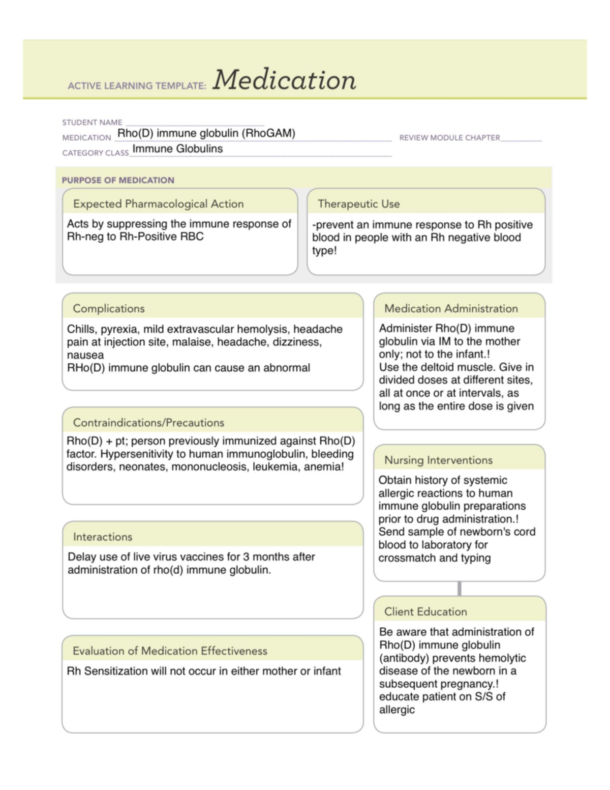 ACTIVE LEARNING TEMPLATE: RhoGAM (Rho(D) Immune Globulin) Drug Card ...