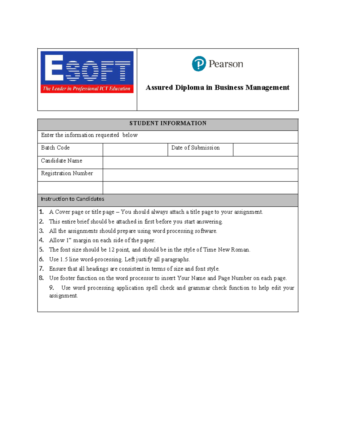 Project Cover - Assured Diploma in Business Management STUDENT ...