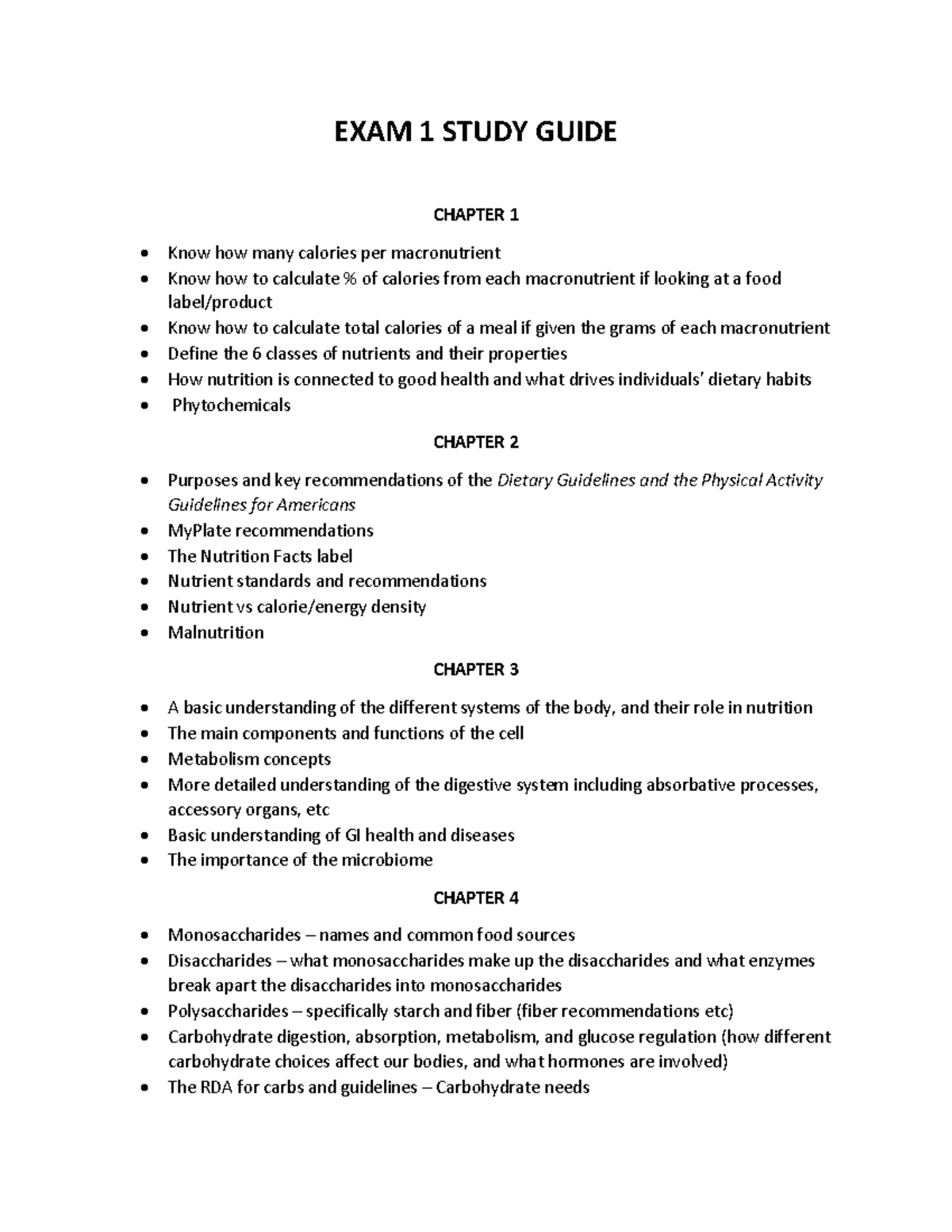 NUTR 101: Exam 1 Study Guide - Key Concepts & Nutritional Guidelines ...