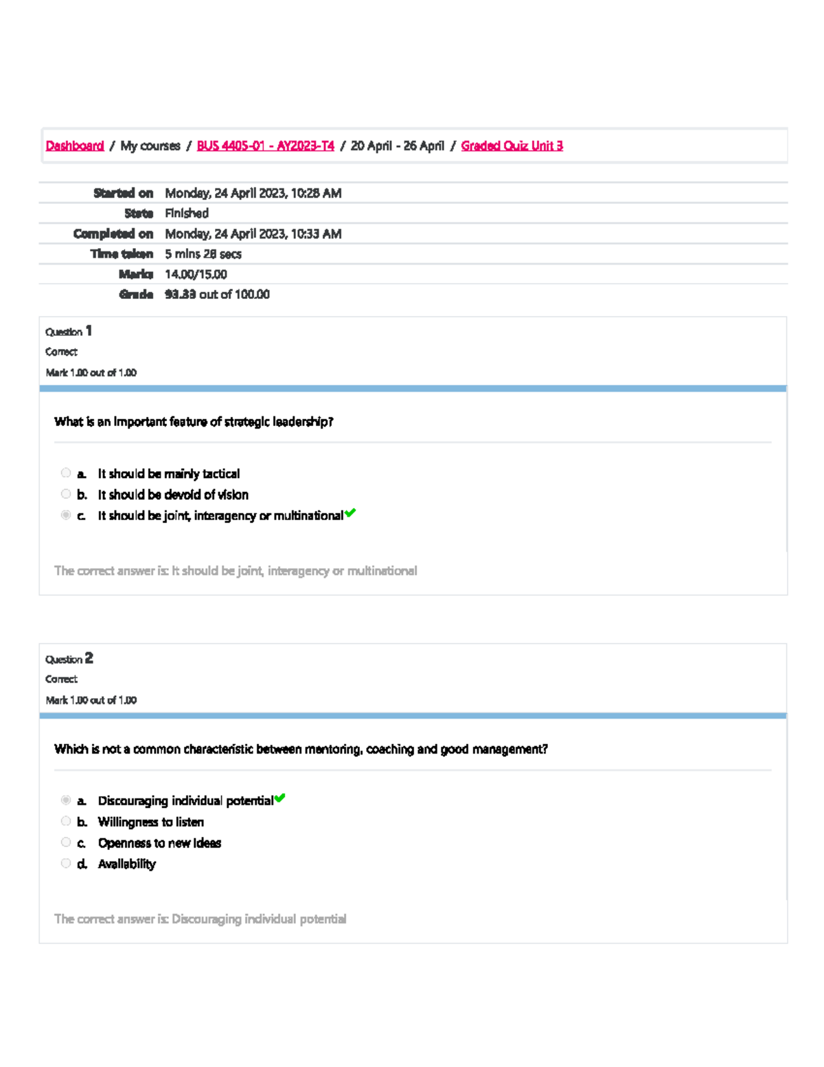 BUS4405 Graded Quiz unit 3 - BUS 4405 - Studocu