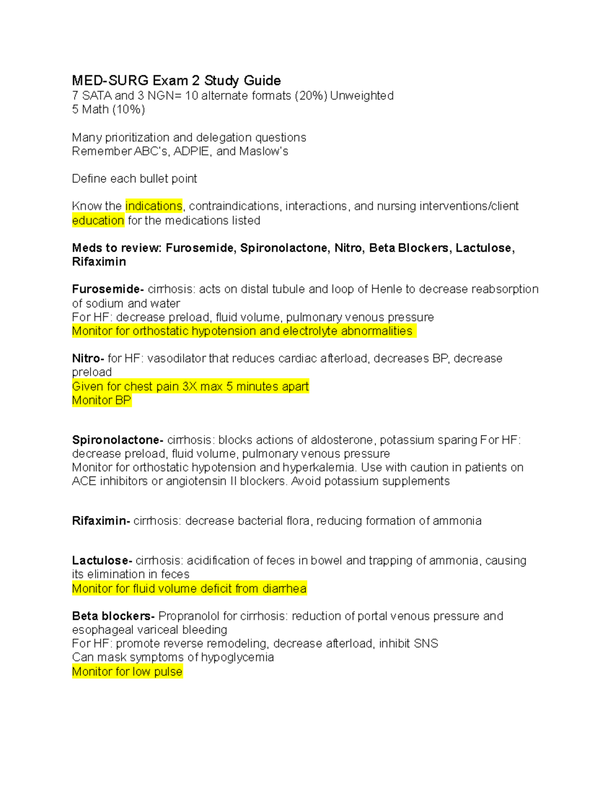 Medsurg Exam 2 Study Guide: Key Topics & Medication Insights - Studocu