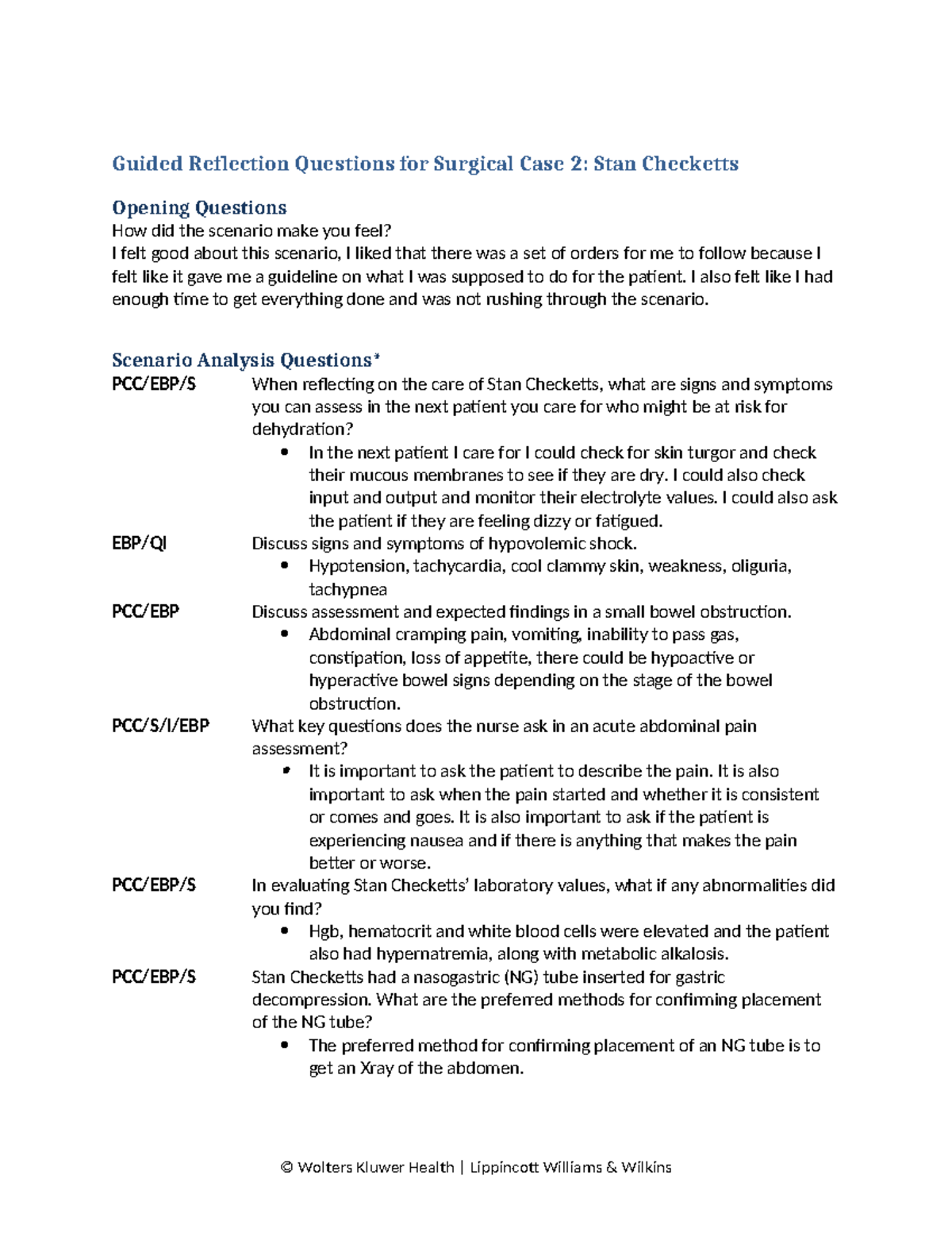 Guided Reflection Questions for Surgical Case 2: Stan Checketts - Studocu