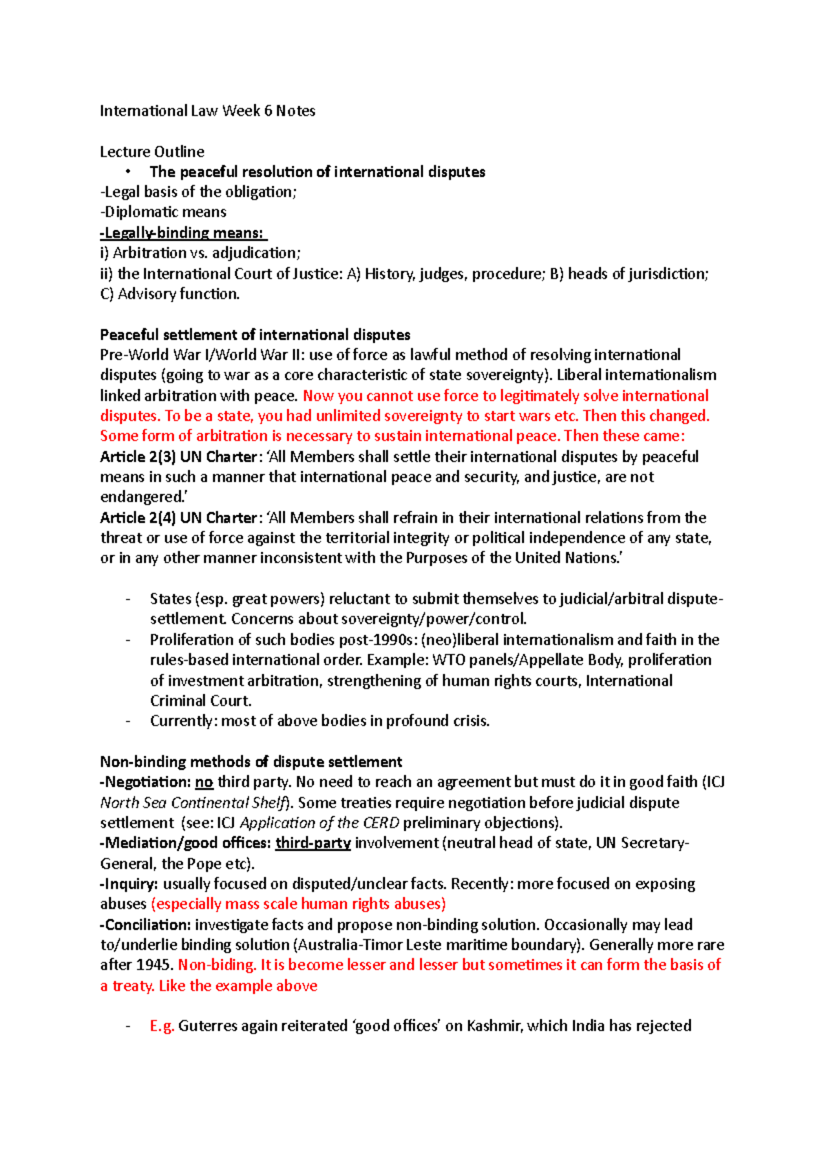 International Law Week 6 Notes - International Law Week 6 Notes Lecture ...