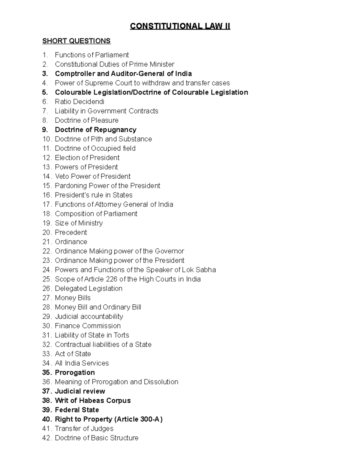 Constitutional Law II - Key Short Questions and Concepts - Studocu