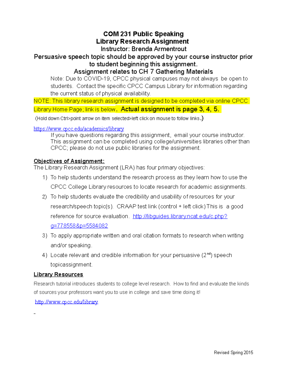 COM 231 Library Research Assignment Overview (SP 2021) - Studocu