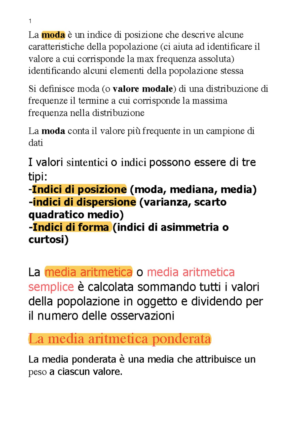 Statistica: Moda, Media e Mediana - Approfondimenti e Calcoli - Studocu