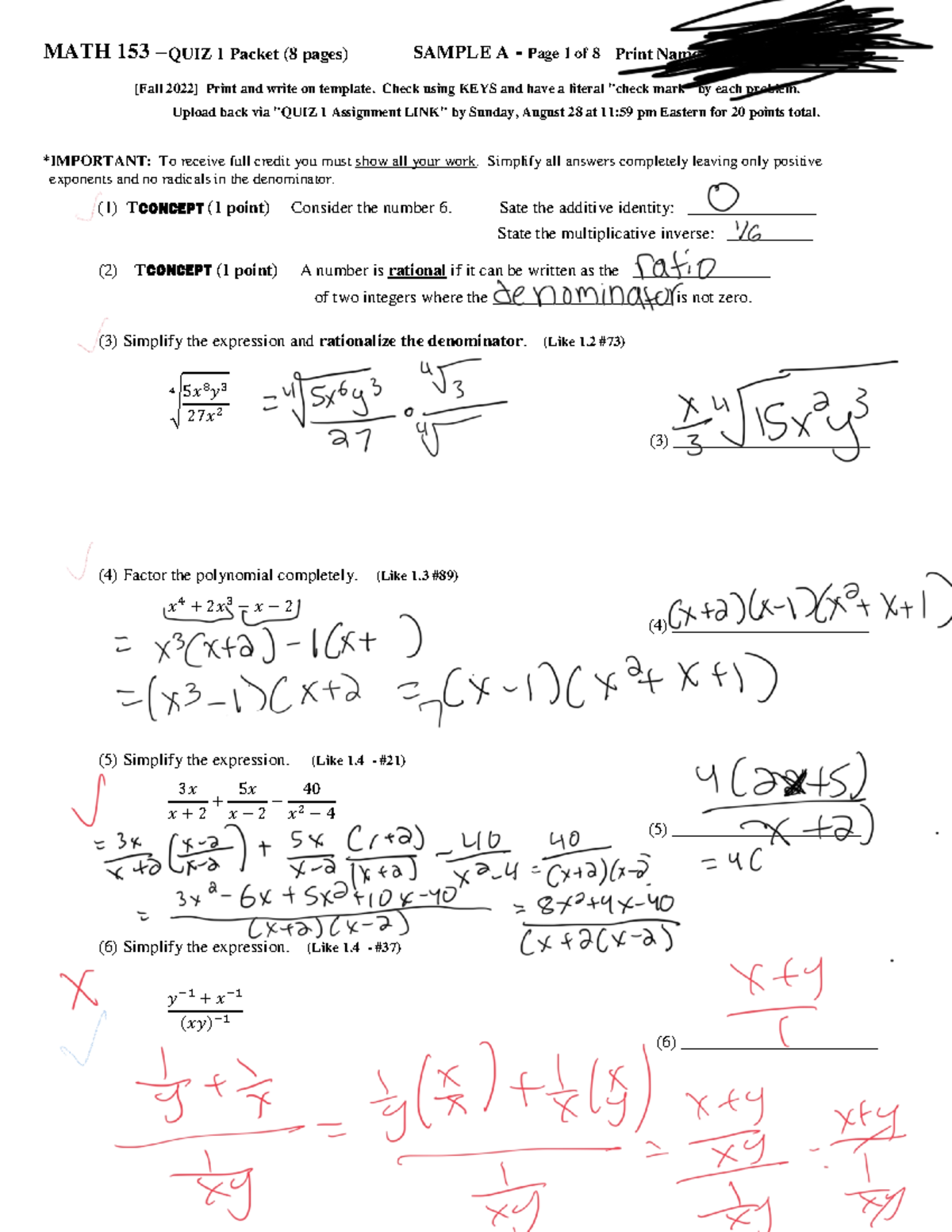 QUIZ%2 Bupload%2B1%2B-%2Bdue%2BAUG%2B28 - MATH 153 – QUIZ 1 Packet (8 ...