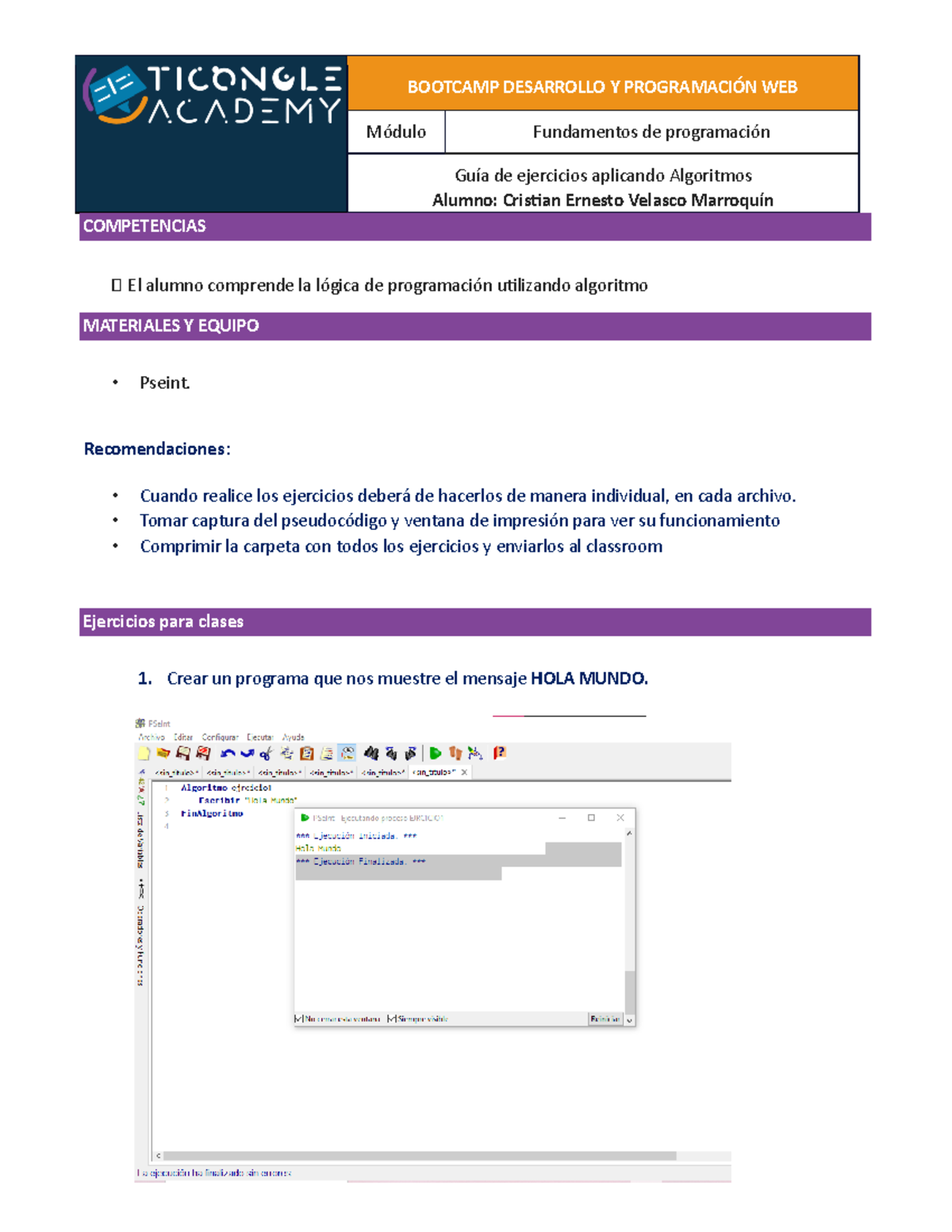 Guía de Ejercicios con Pseint - Bootcamp Desarrollo Web - Studocu