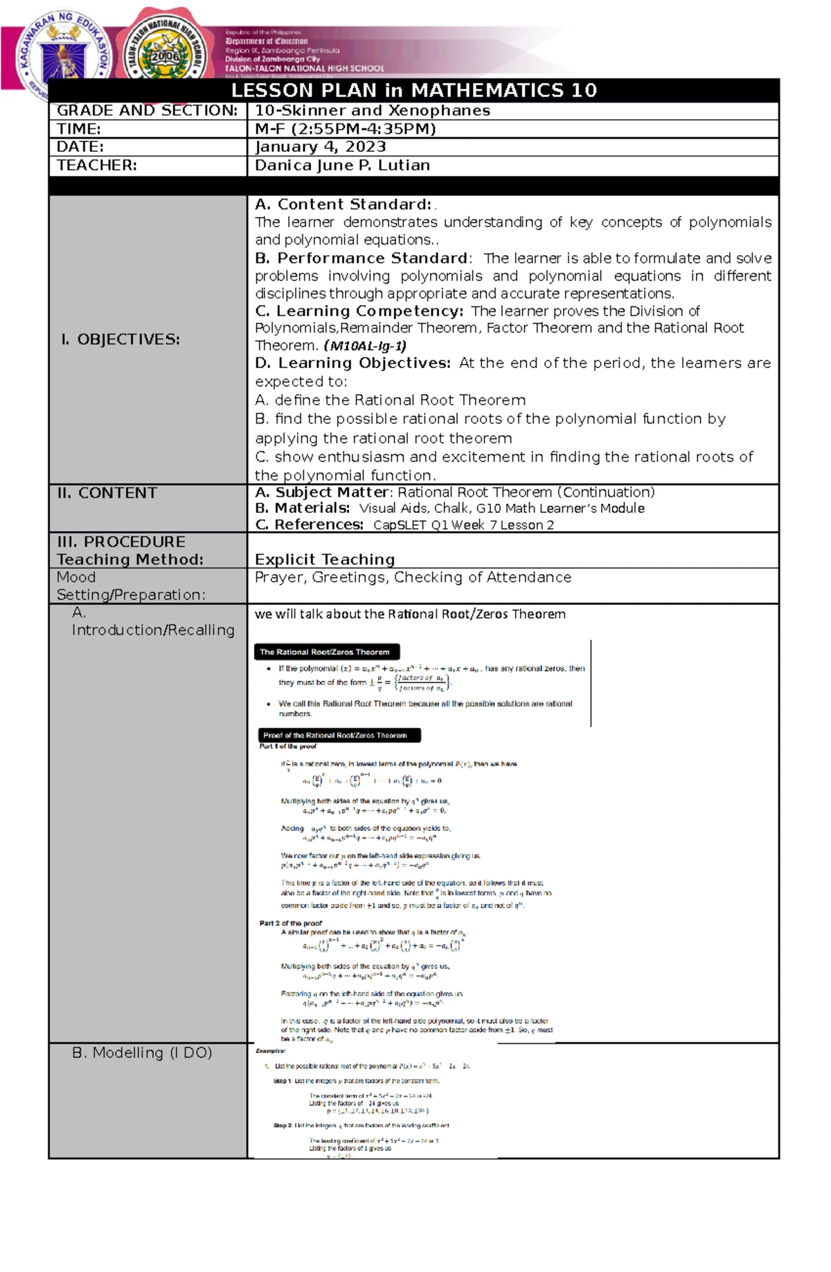 DLP-January 6, 2022- math 10 - LESSON PLAN in MATHEMATICS 10 GRADE AND ...