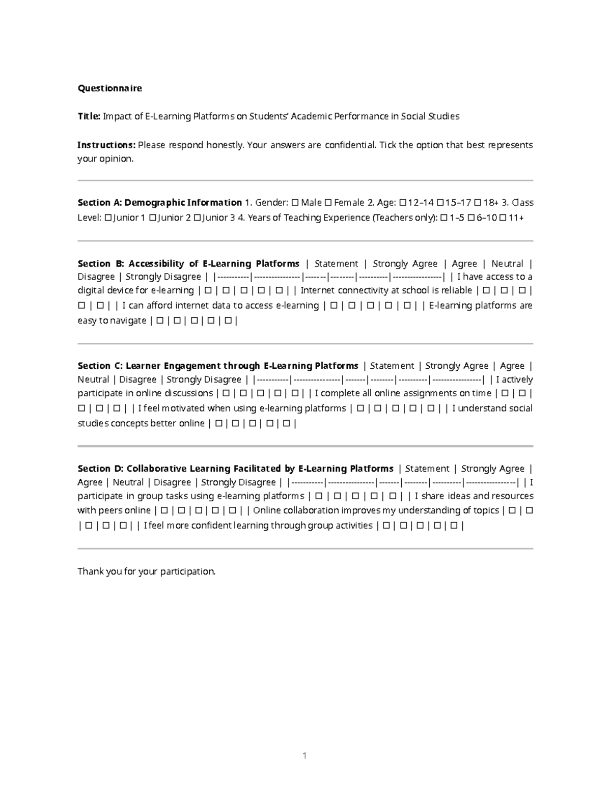 Impact of Platforms on Academic Performance: E-Learning Questionnaire ...
