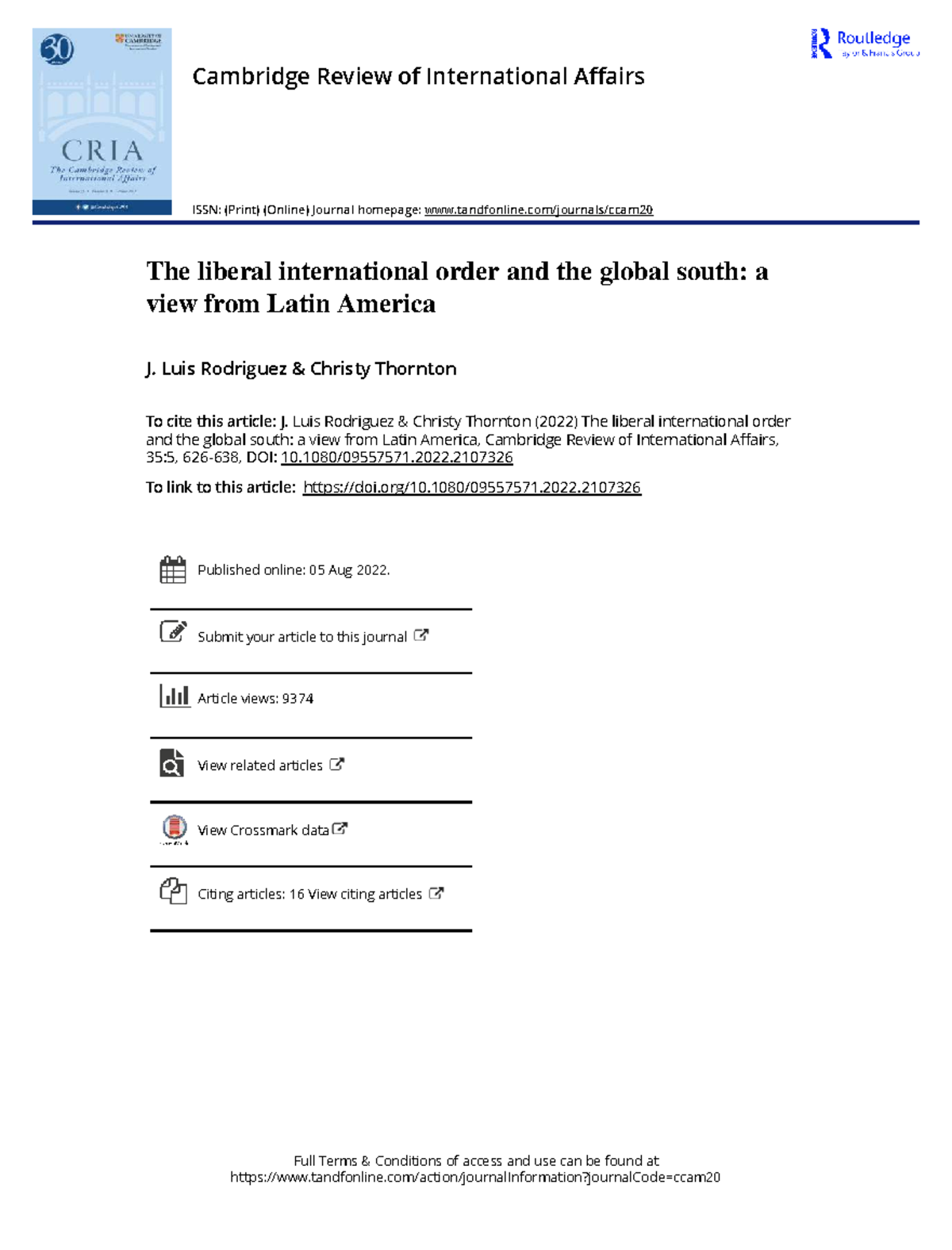 LIO 35:5 - The Global South Perspective on Latin America's Role - Studocu